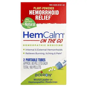 Boiron HemCalm® On The Go, Hemorrhoid Relief, 2 Portable Tubes, Approx. 80 Pellets Each