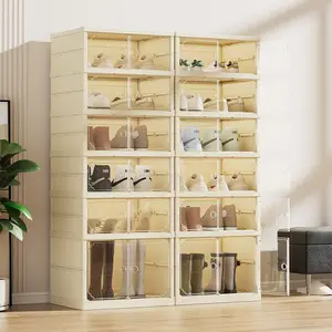 Foldable Shoe Cabinet with Magnetic Shoe Boxes Double-Row Shoe Cabinet Storage Integrated Double-Row Transparent Magnetic No-Installation Storage Boxes Foldable Shoe Rack Dust-Proof Shoe Boxes Clear Shoe Organizer