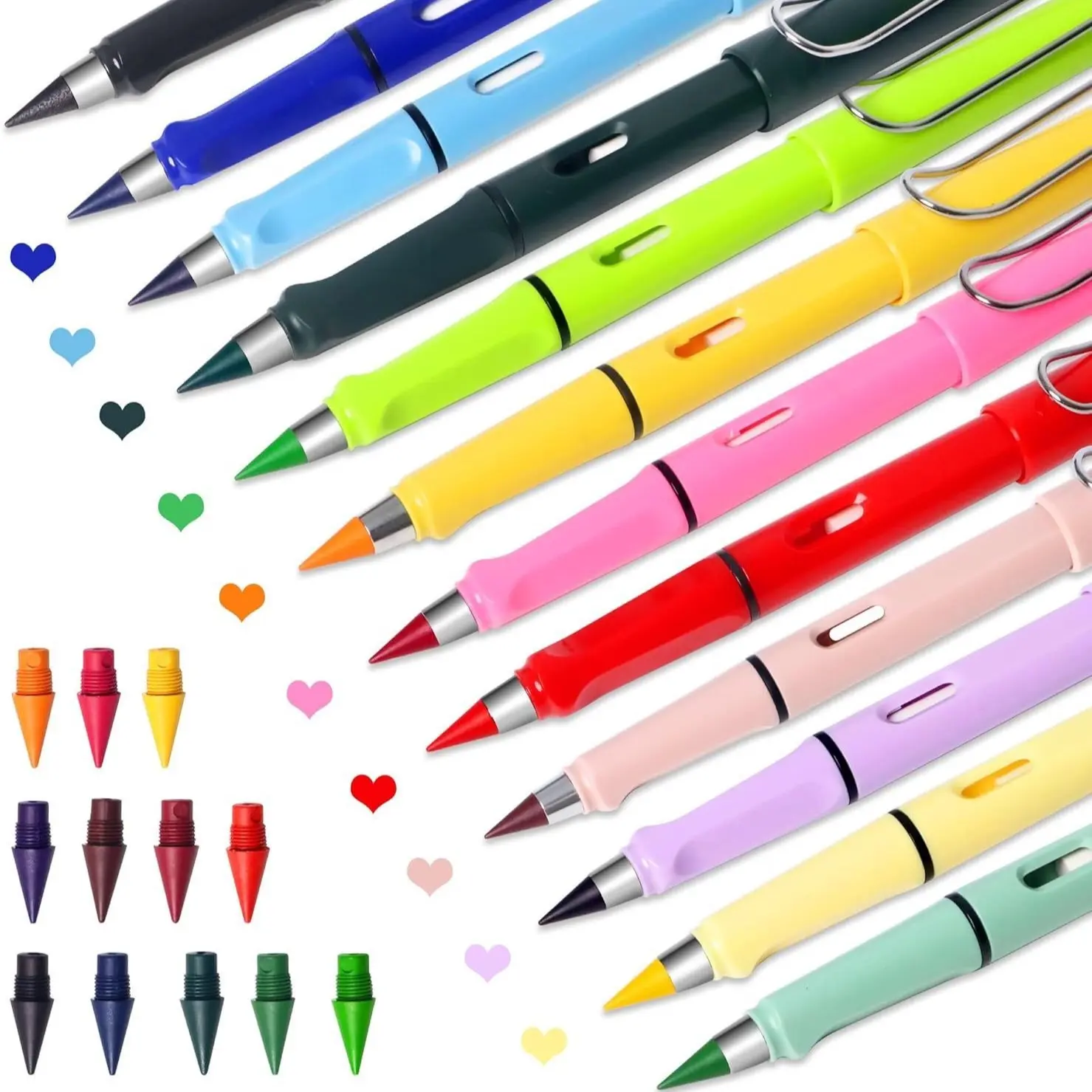 12 Color Permanent Pencils with Eraser, Long-Lasting No-Sharpening Ink-Free Art Drafting Pencils for Sketching and Drawing Supplies