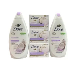 Dove Rilassante Jasmine & Latine Di Cocco Body Wash - 2 Pack 450mL & 3 Bars of Soap - Gentle Cleansing for Relaxation and Comfort