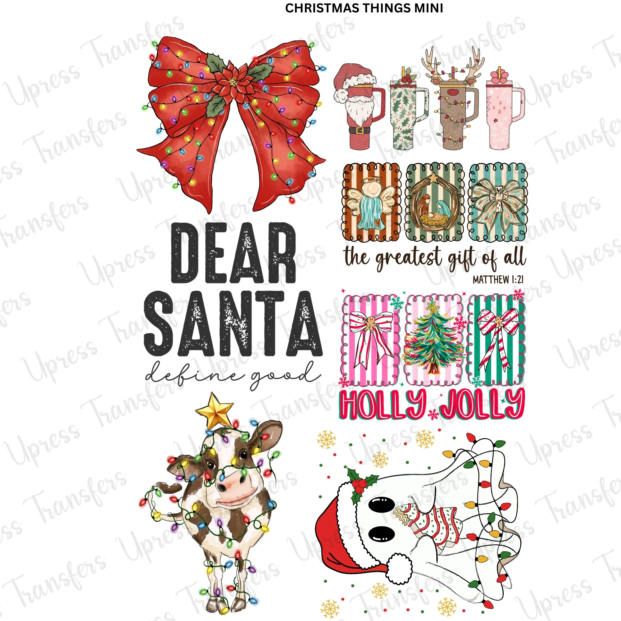Christmas Things Mini DTF Transfer Gang Sheet 24.5" Wide x 36" Long Direct To Film Trendy Vibrant Designs for Stylish Wardrobe