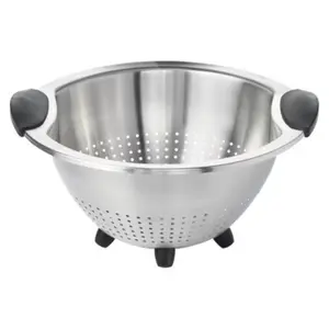 3Qt Stainless Steel Colander: Dishwasher-Safe Pasta Strainer, Light Silver, 9.6" Width, 3Qt Capacity
