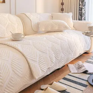 Solid Color Geometric Pattern Sofa Cover, 1 Count Non-Slip Soft Comfortable Sofa Slipcover, Fashionable Furniture Protector for Home Living Room Bedroom, Fashion Couch Protector