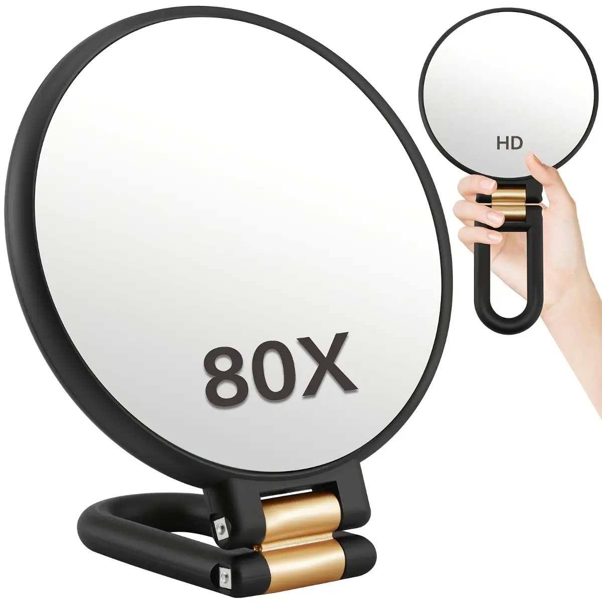80X Portable Magnifying Makeup Mirror, Cosmetic Mirror, Handheld Mirror With Handle, 360° Adjustable Handle Multi-Color Frame Beauty Mirror for Contact Lens Care, Skin Pore Cleaning, Eyebrow Shaping, Travel, Women's Gift