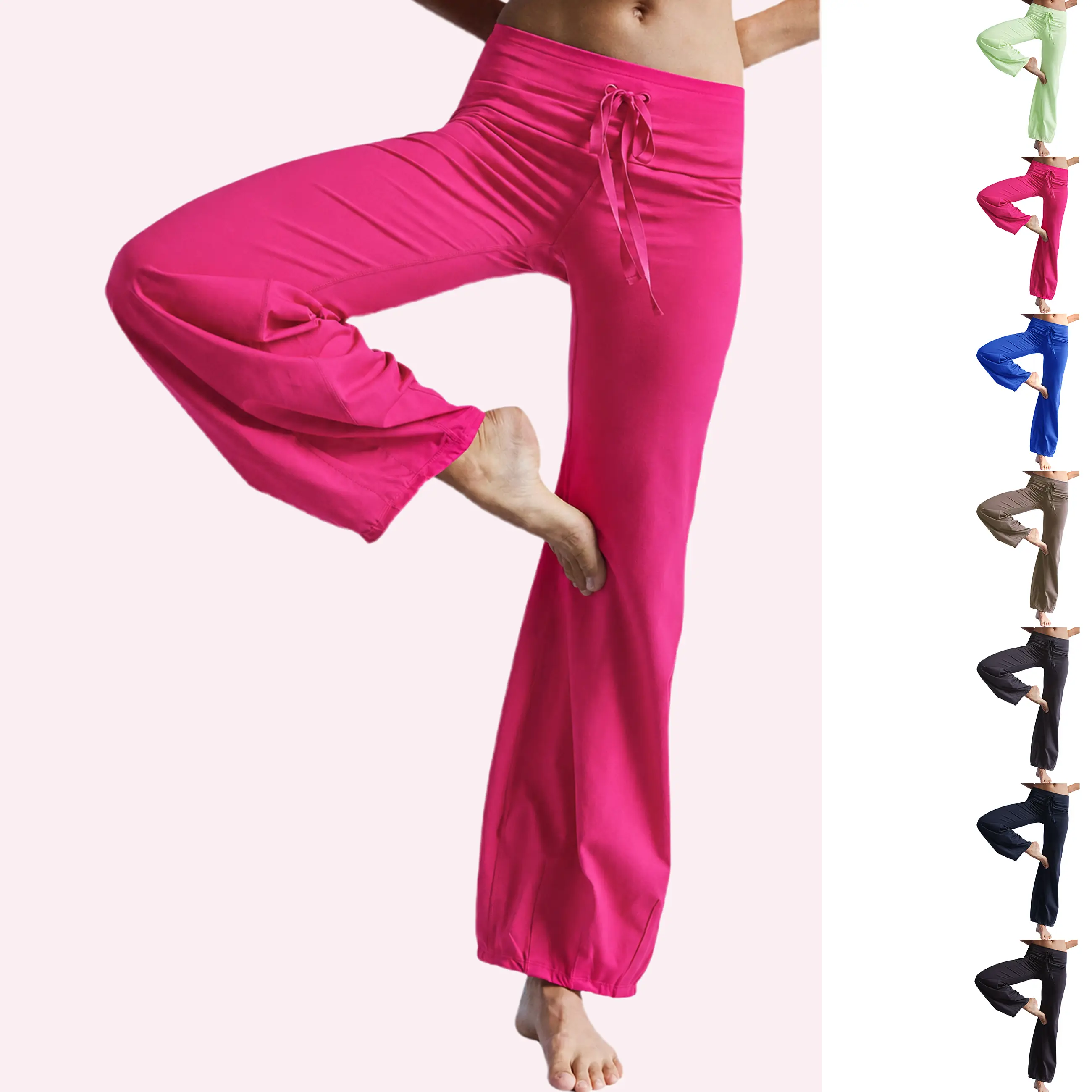 HVEWARM Women’s Casual Stretchy High-Waist Baggy Bubble Flare Leg Pants - Spandex Drawstring Athleisure Bottoms, Breathable Sporty Machine-Washable Flare Leg Sports Yoga Lounge Bottoms