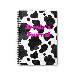 Personalized Cowprint Notebook, Black & White Western Journal with Hot Pink Name | Custom Cowgirl Diary, Back to School Gift for Girls