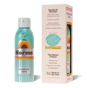 Norms Numbing Hemorrhoid Spray, Maximum Strength Touch-Free Relief with Phenylephrine, Witch Hazel, Aloe, Shrinks Swelling, Calms Itching, Soothes on Contact, 3oz Spray