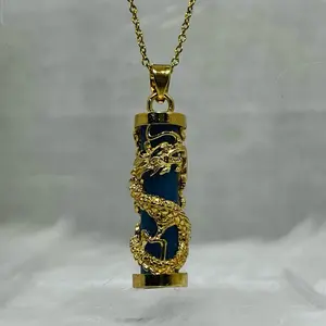 GLOW IN THE DARK Gold Dragon Necklace - Pink, White, Blue - Unique Gold Design with Gold Accents and Dragon Motif