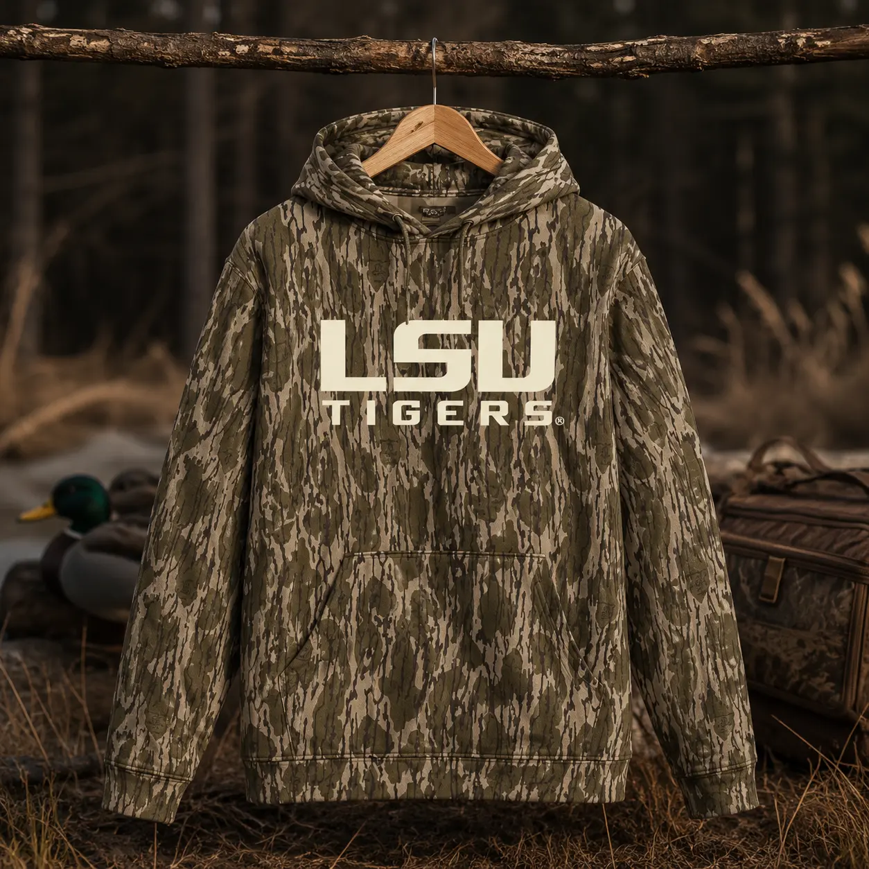 Mossy Oak Bottomland Hoodie ORIGINAL BOTTOMLAND LSU Tigers Hoodie Hooded Sweater Outdoor Hunting Pullover Soft Durable Camouflage Sweatshirt Gift for Men - Menswear