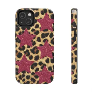 Red Star Cheetah Print Phone Case, Cool Girl Aesthetic Premium Film 2 in 1 Phone Case - Durable, Shock Absorbing and Stylish Protection - Compatible with iPhone 16, 15, 14, 13, 12, 11, Plus, Pro, Pro Max, Perfect birthday gift for friends.