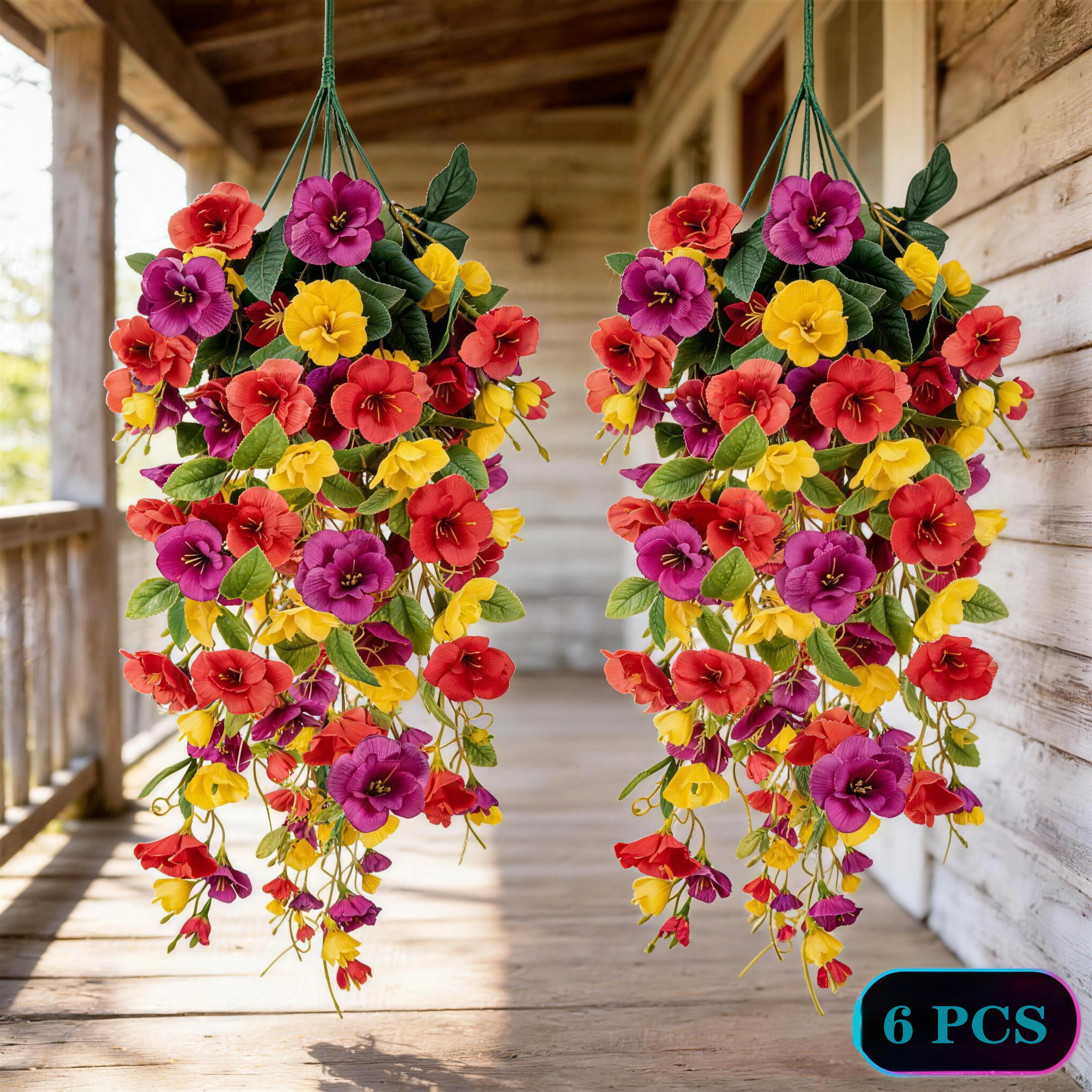 6/12-Bundle UV-Protection Artificial Hanging Flower & Leaf Plants - Realistic, Long Drooping Vines, Light Ornaments, Glam Daily Decor for Porch, Balcony Home Supplies