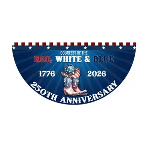 America 250th Anniversary Fan Flag – Red White & Blue Patriotic Bunting, 1776–2026 Half Round Porch Decor