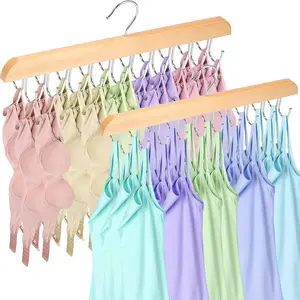 Wooden Bra Hanger, 1/2pcs 20 Hook Tank Top Organizer, Closet Space Saving Anti Slip Wood Rack, 360° Rotating Wardrobe Tie Hanger for Tank Top Bra Belt Scarfs Ties, Hanging
