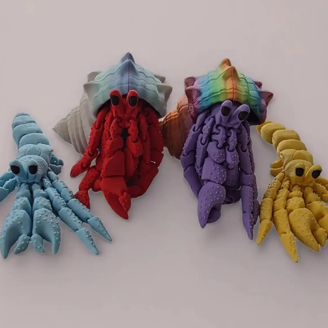Articulated Hermit Crab Toy – 3D Printed Flexi Crab with Removable Colorful Shell