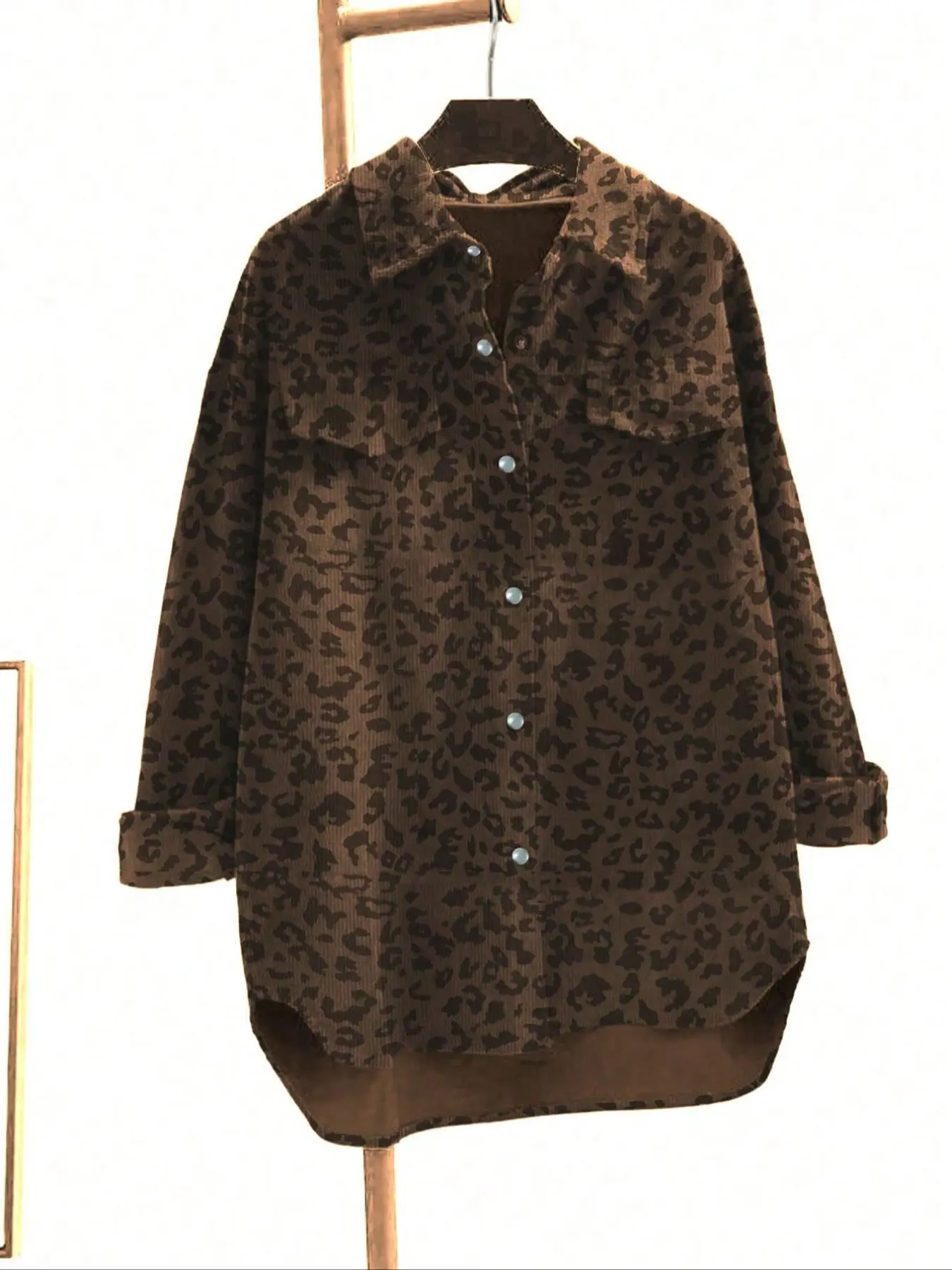 Women's Plus Size Fashion Leopard Print Button Front Lapel Loose Casual Long Sleeve Jacket Coats with Pockets, Stylish and Comfortable Outerwear for Everyday Wear