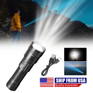 rechargeable zoom ultra bright flashlight, suitable for emergency power outages, outdoor camping, hurricanes Rechargeable LED battery powered, with 3 lighting modes outdoorfun