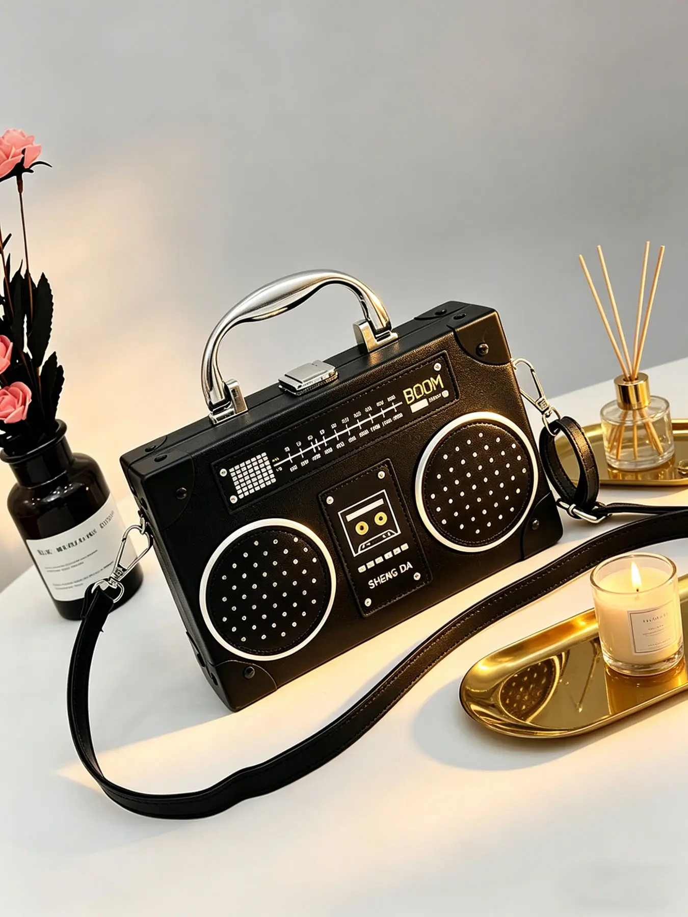 Novelty Retro Boombox Shaped Crossbody Bag, Unisex Vintage Radio Style Crossbody Clutch Box Purse with Top Handle, Adjustable Strap Shoulder Bag, Funky Statement Accessory for Streetwear, Parties & Daily Outfits, Cross Body Bags