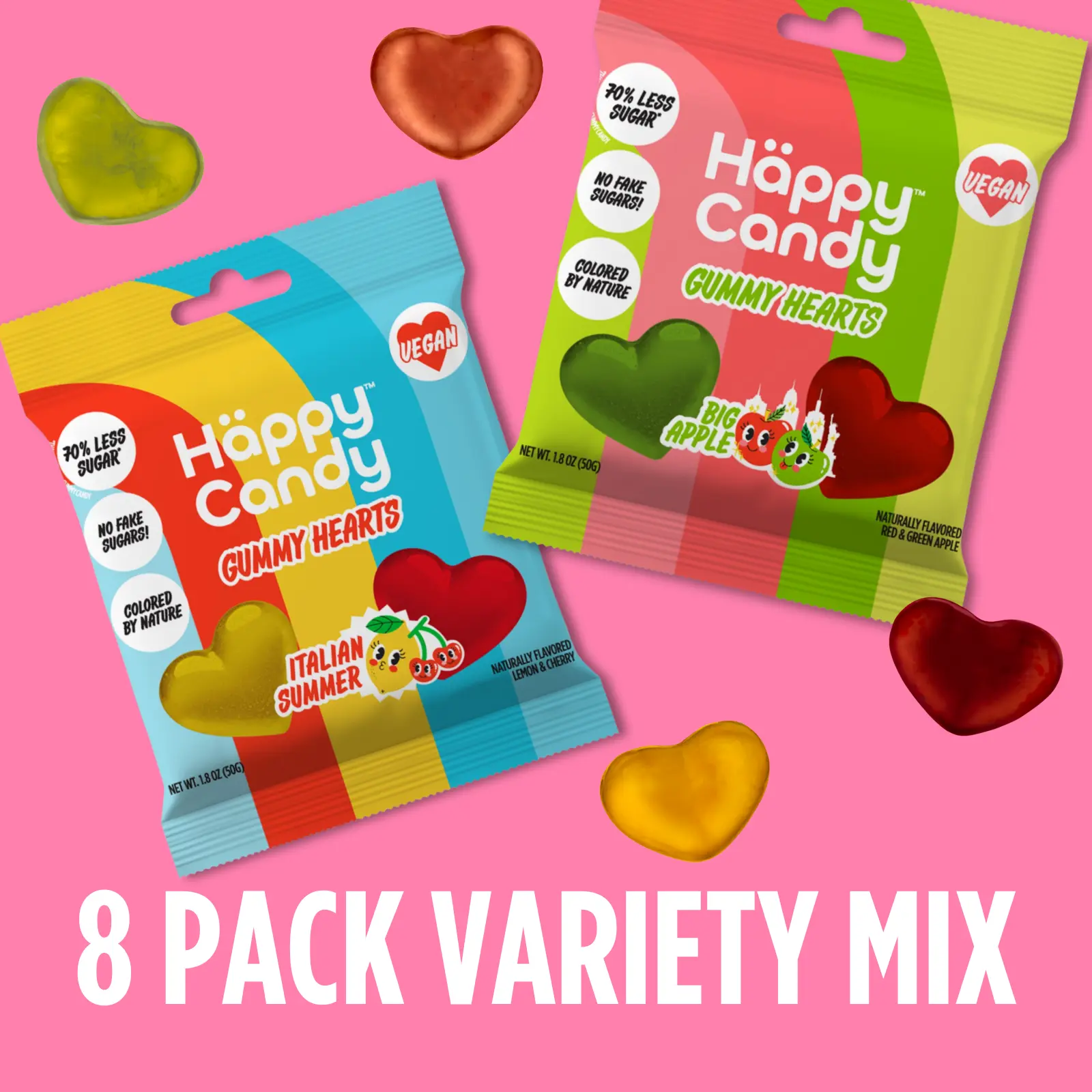 Happy Candy 8 bags (4 each flavor) Mix Big Apple & Italian Summer Gummy Hearts