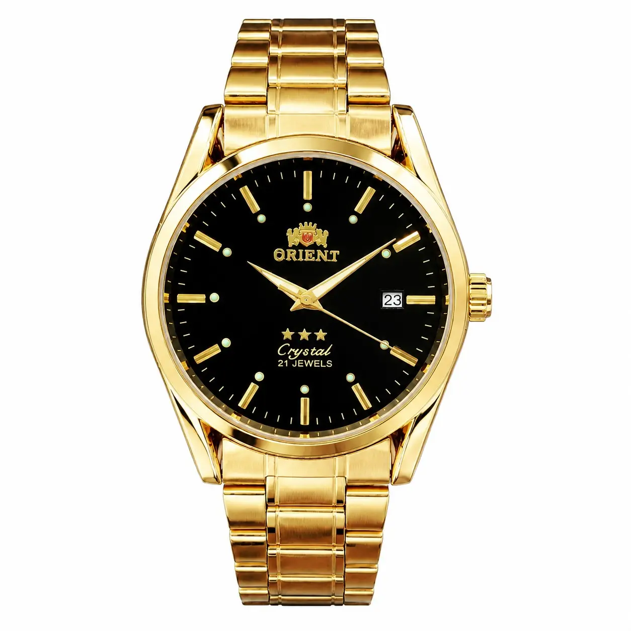Orient Men's Analog-Digi Automatic Mechanical Fashion Watch - Gold-Tone Stainless Steel (Metal) Bracelet, Dual Display Luminous Dial with Calendar, Japanese Movement, Classical Look, Casual Business Wristwatch
