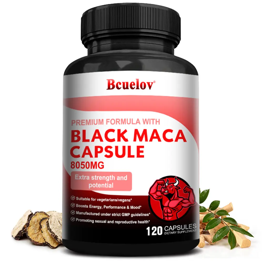 Bcuelov Black Maca Health Supplement, supports energy, vitality, and endurance. 120 capsules.