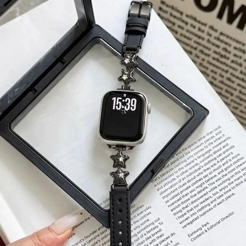 Delicate Star Decor Patchwork Leather Watch Strap, Universal Fit Fashion Replacement Band Compatible with Smart Watch, Chic Decorative Wrist Accessory, Great for Everyday Casual Looks, Weekend Outings & Daily Social Occasions (Strap Only)