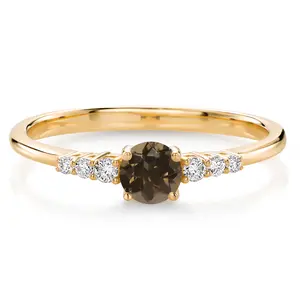 10K Yellow Gold Brown Smoky Quartz and White Lab Grown Diamond Engagement Ring For Women (0.35 Cttw, Round 4MM, Gemstone)