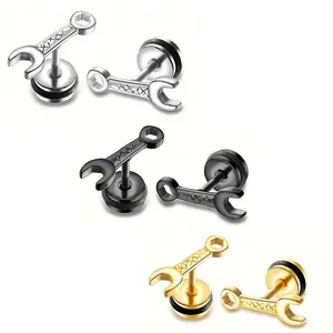 Stainless Steel Stud Earrings Wrench Threaded Stud Earrings Men's Trendy Personalized Tools Earrings