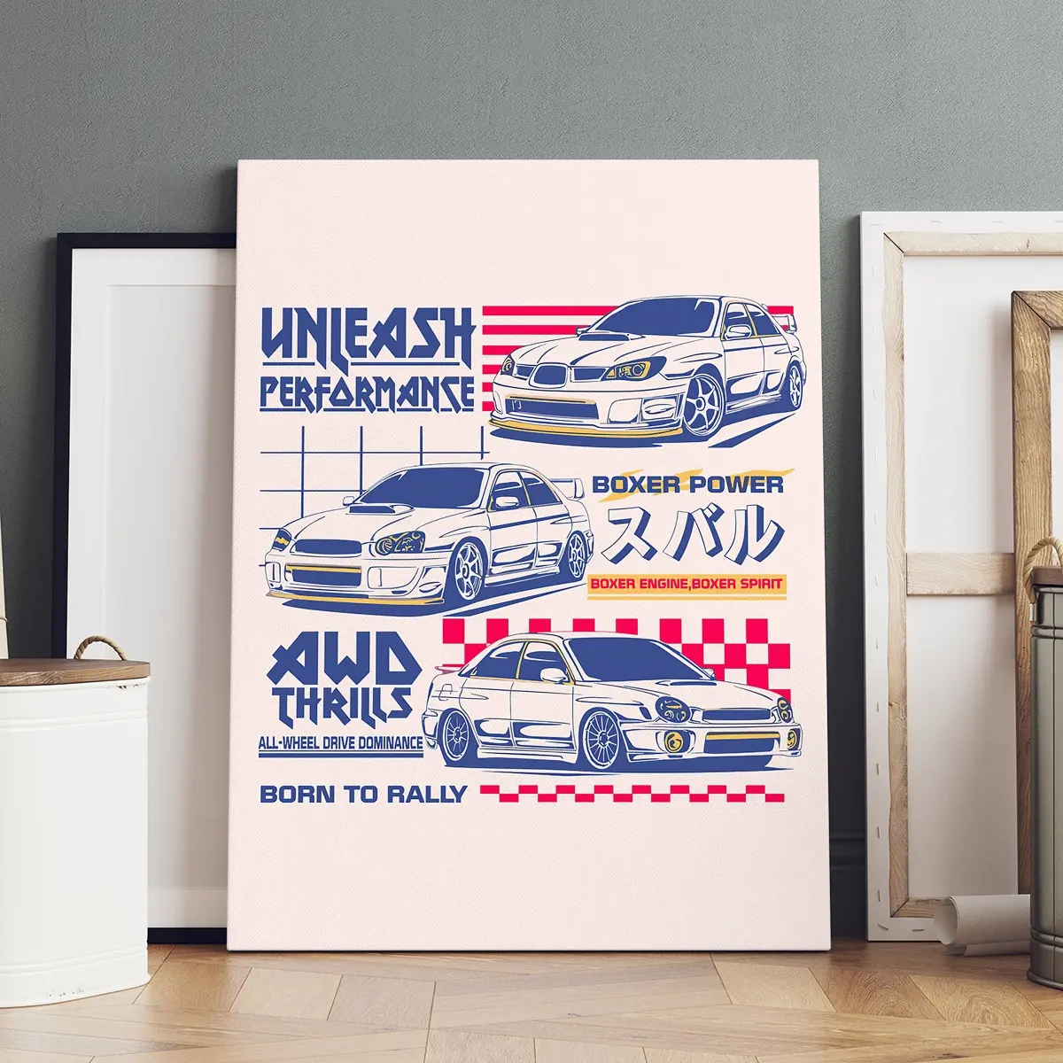 1 Count Wooden Framed Canvas, Subaru Rally Racing Cars Poster, Modern Art, Fashion Poster, Living Room Bedroom Decoration, Hallway Office Mural, Kitchen, Home Poster, Ideal Gift, High Definition, Waterproof, Artwork
