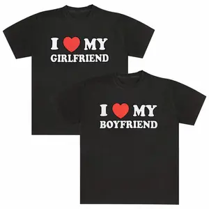 I Love My Girlfriend T-Shirt | I Love My Boyfriend T-shirt - Men's Regular Fit "I Love My GF" Print Crew Neck Short Sleeve T-shirt, Men's Clothing