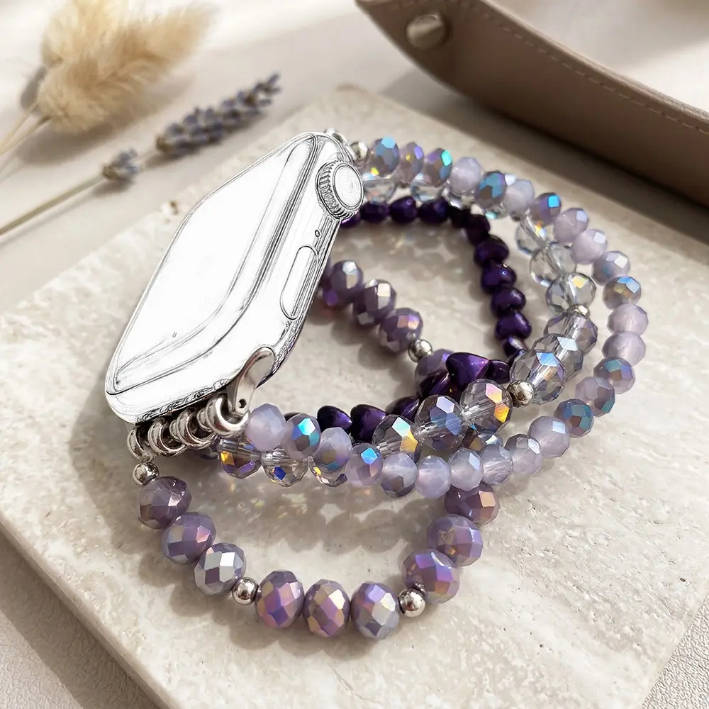 1 Pc Purple Beaded Bracelet Strap for Apple Watch 38-49mm Ultra 3/2 SE 1-11, Fits 20/22mm Lug Width Watches, Watch Straps, Samsung Huawei Garmin (Not for QuickFit), Galaxy Watch 7/6/5/4 Classic 5Pro Active2, Watch Not Included, Smartwatch Accessories