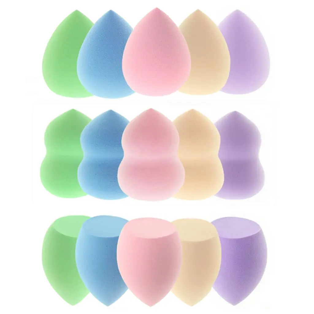 15-Piece Soft Polyurethane Makeup Sponges Set - 3 Shapes, Multi-Colored Cosmetic Blenders for Sensitive Skin, Liquid/Cream/Powder, Smoothing Makeup Routine (Pink, Nude, Purple, Green, Blue), Oval