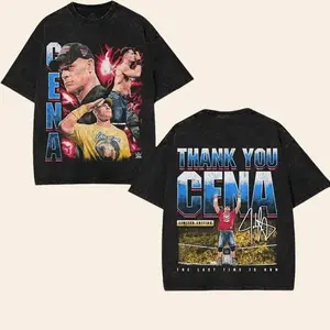 Thank You John Cena WWE Champion Washed T-Shirt Wrestling Tee Vintage Black Acid Wash Oversized Graphic Shirt Menswear Streetwear “You Can’t See Me” Premium Cotton Retro Fanwear Black Friday