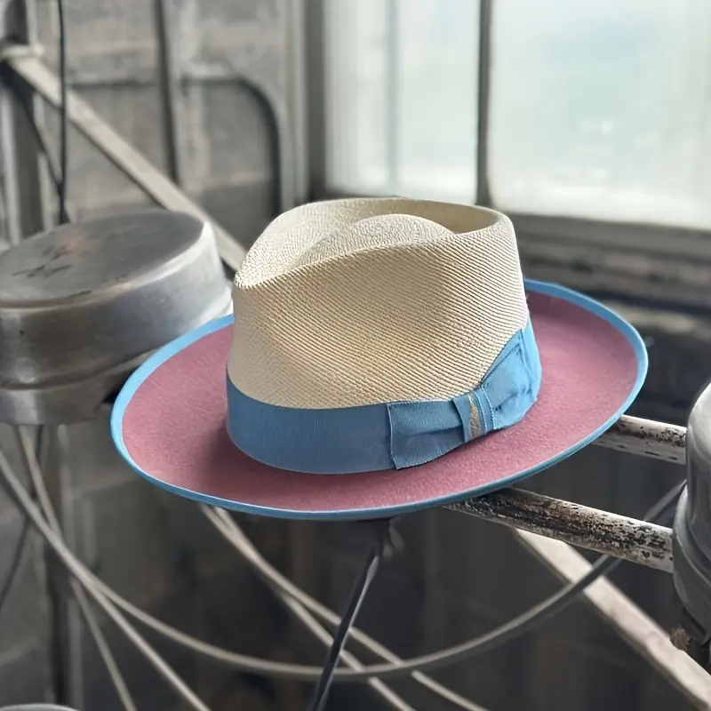 Felted Cashmere and Straw Blend Fedora Hat, a Classic 2-Tone Unisex Fashion Hat for Weddings, Dry Clean, Straw Hat