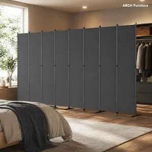 ARCH 8-Panel Modern Adjustable Furniture Room Divider, 159in W x 71in H Folding Privacy Screen, Heavy-Duty Metal Frame & Polyester Fabric, Portable Freestanding Partition for Bedroom, Office