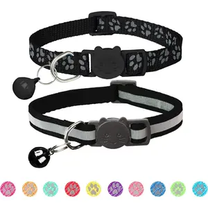 2 Pack Reflective Cat Collar Breakaway with Bell,Personalized Kitten Collars,Adjustable Safety Buckle Collar for Male Cats Girls & Boys (Black) cat  collar  girl