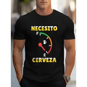 Apex Outpost Men'S Funny Spanish Beer Saying T-Shirt - NECESITO CERVEZA (I Need Beer) Graphic Tee with Spanish Flag Colors & Beer Mug Design - Soft Breathable Loose Fit Big & Tall Sizes - Machine Washable Black Casual Shirt for Parties