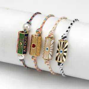 Handmade Cotton Cord Evil Eye Bracelet - Bohemian Sports Wristband with Hexagonal Column Cross-Frame Design, Instagram-Inspired Accessories for Women, Bracelets