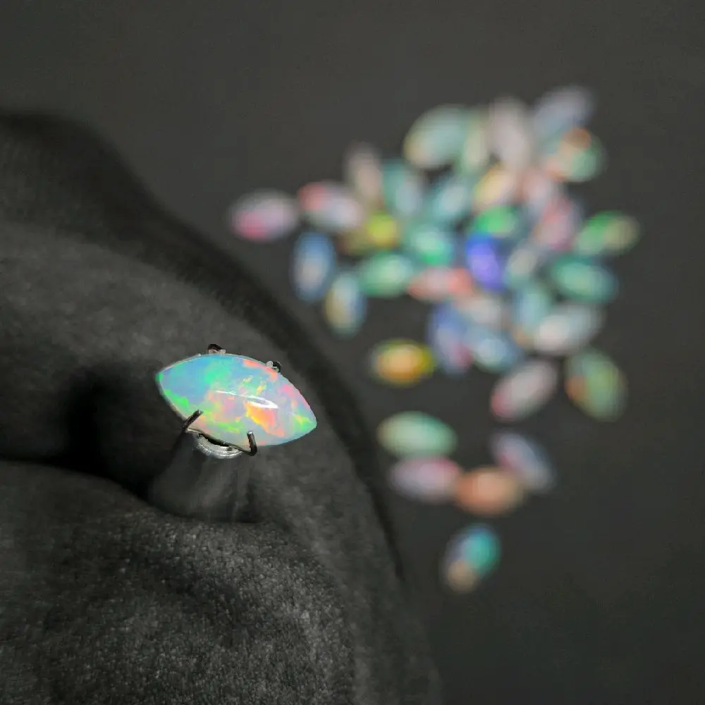 Crafted Marquis Cut Natural Ethiopian Opal Gemstone - Iridescent Semiprecious Stone with Unique Patterns, Classic Choice for Formal Event Jewelry Accessories, Vibrant Colors