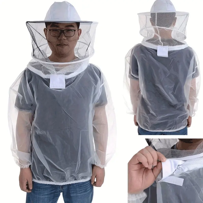 Professional Beekeeper Suit for Men, Full-Body Protective Plastic Jumpsuit with an Integrated Hood Veil, Breathable for Outdoor Beekeeping, Protective Suit, One-Piece