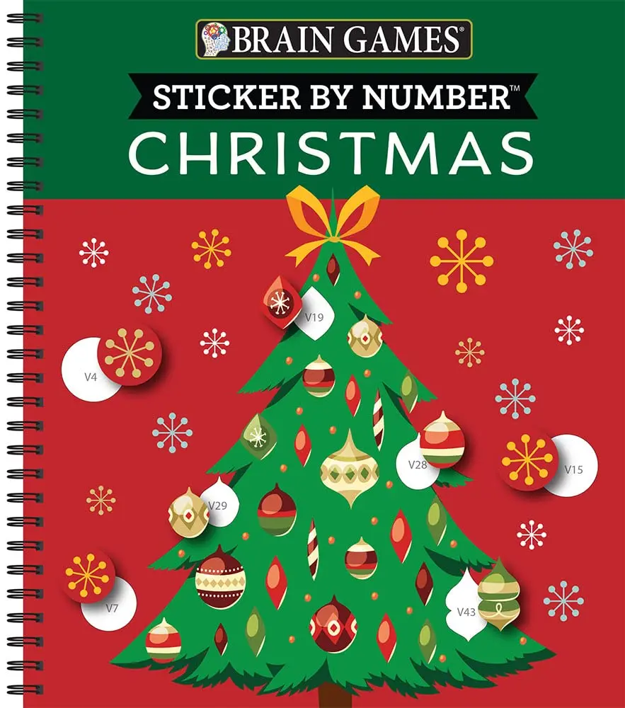 Brain Games - Sticker by Number: Christmas (28 Images to Sticker - Christmas Tree Cover): Volume 2 -- Publications International Ltd - Spiral