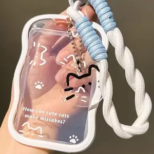 Cute Cat Design Photo Card Holder, 1 Count Transparent Acrylic ID Card Holder, Keychain for Office School Student, Office Supplies