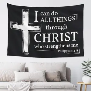 Acts Philippians 4:13 Inspirational Christian Flag 40x60 in "I Can Do All Things Through Christ" Bible Verse Flag for Room, Yard, Church, and Events ﻿         (B) Wall Banner Decorative Tapestry Christmas