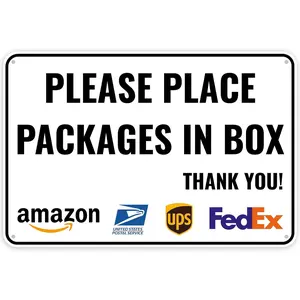 1PC Delivery Sign For Packages - Please Place Packages In Box, 12 x 8 Inches - Aluminum - Delivery Instructions for My Packages Orders from Amazon, UPS, FedEx, USPS