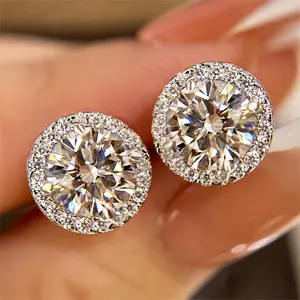 Effinny 1.25ct*2pcs Halo Round Cut Women's Stud Earrings,5A Grade Cubic Zirconia Fire Brilliance Earring for Anniversary , Wedding, Proposal Outdoorfun