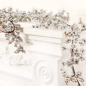 TETOU 5.9Ft Silver Berry Christmas Garland with Light Artificial Garland for Indoor Mantle Staircase Home Xmas Decoration - Wreath