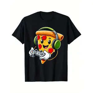 Unisex Funny Gamer Pizza Graphic Tee - Summer Casual Food Game Lover Top S-3XL