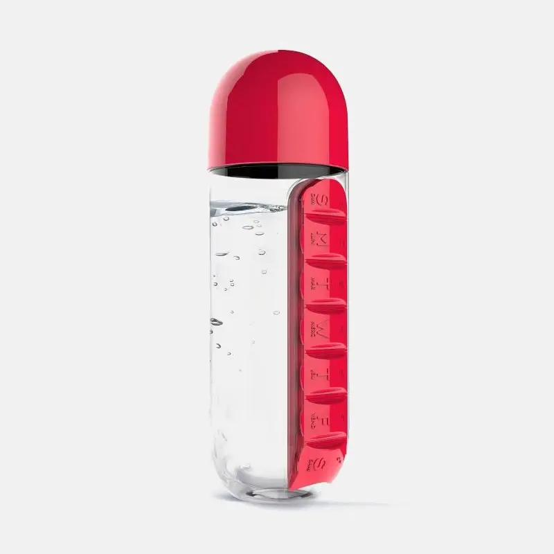2 in 1 600Ml 7 Grids Medicine Box Water Cup Sports Plastic Water Bottle Combine Daily Pill Boxes Organizer Drinking Bottles NONE