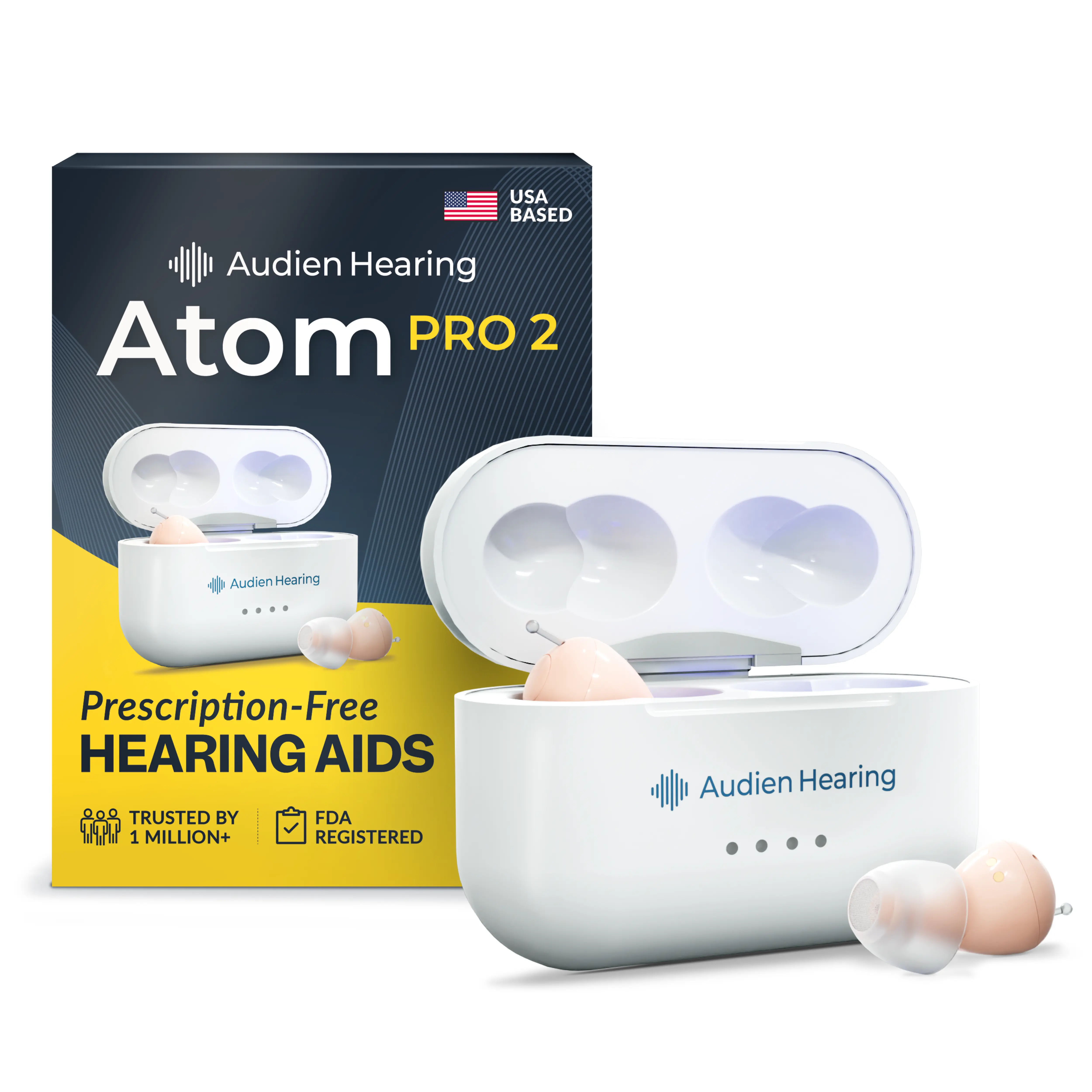 Audien Atom Pro 2 OTC Hearing Aids – HSA/FSA Eligible, Rechargeable In-Ear Hearing Aids for Adults, No Prescription