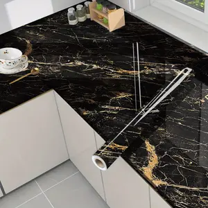 1 Piece Gold Foil Black Marble Self-Adhesive Wallpaper | Oil-Proof PVC Wall Mural for DIY Home Accent Walls, Peel And Stick Wallpaper Designs, 45cm*300cm (17.72in*118.11in)