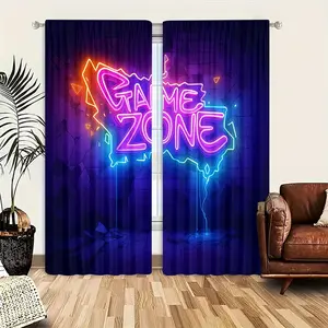 2pcs Creative Game Machine Pattern Half-Blackout Curtains, Cute Cartoon Art Style, Suitable for Kitchen, Living Room, Bedroom, Bathroom